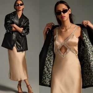 Anthropologie longline faux leather Moto jacket